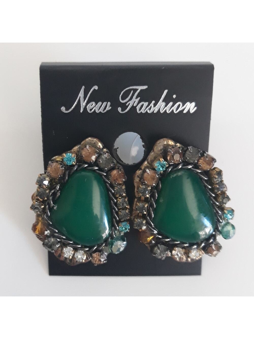 Vintage Hand Crafted Green Stone Halo Earrings